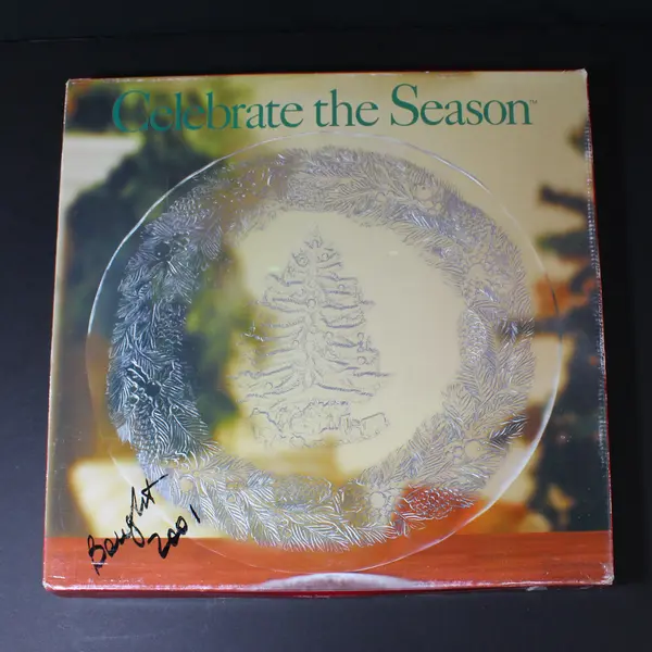 Celebrate The Season Glass Christmas Platter Embossed Christmas Tree & Greenery