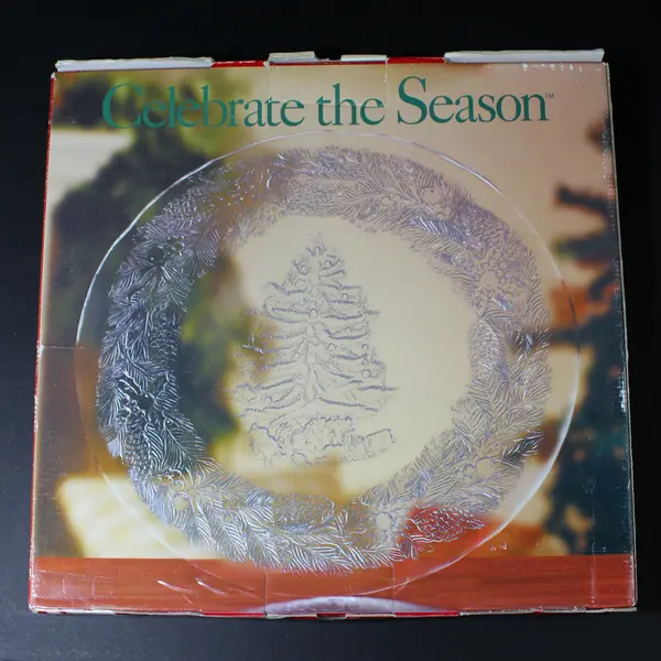 Celebrate The Season Glass Christmas Platter Embossed Christmas Tree & Greenery