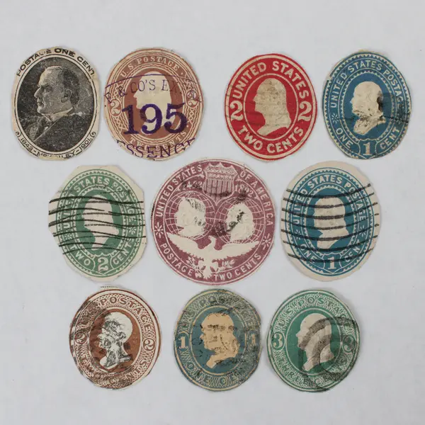 Lot Of 10 United States 1/2/3c Cut Out Postal Cover Stamps Used 