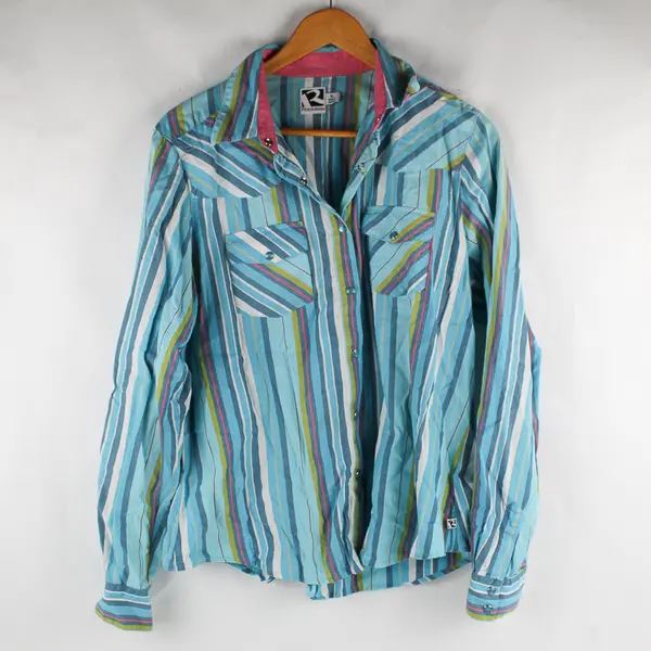 Rockies Multicolor Striped Snap Button Long-Sleeved Top Women's XL FLAWED