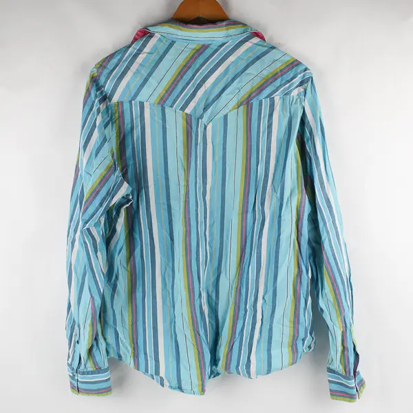 Rockies Multicolor Striped Snap Button Long-Sleeved Top Women's XL FLAWED