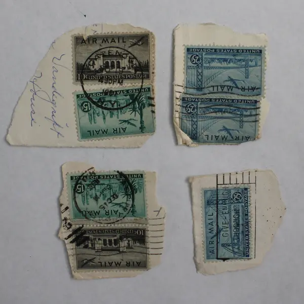 Lot Of 7 United States Air Mail 10/15/25c Stamps Used On Paper 1950s