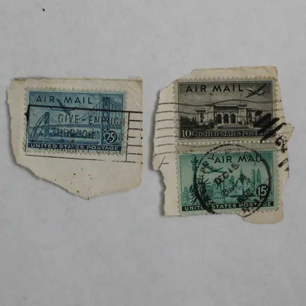 Lot Of 7 United States Air Mail 10/15/25c Stamps Used On Paper 1950s