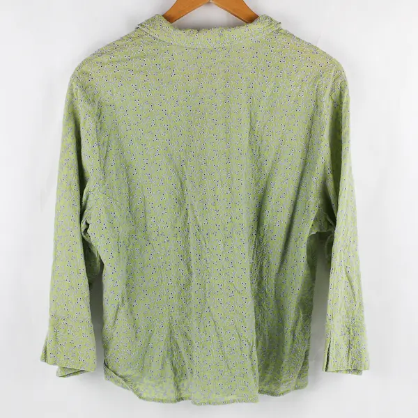 J. Jill Gray Embroidered Eyelet 3/4-Sleeve Green Button-Up Women's XL