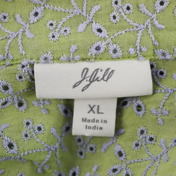 J. Jill Gray Embroidered Eyelet 3/4-Sleeve Green Button-Up Women's XL