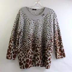 Fashion Collection Women's L Gray/Brown Giraffe Print Half Sleeve Blouse