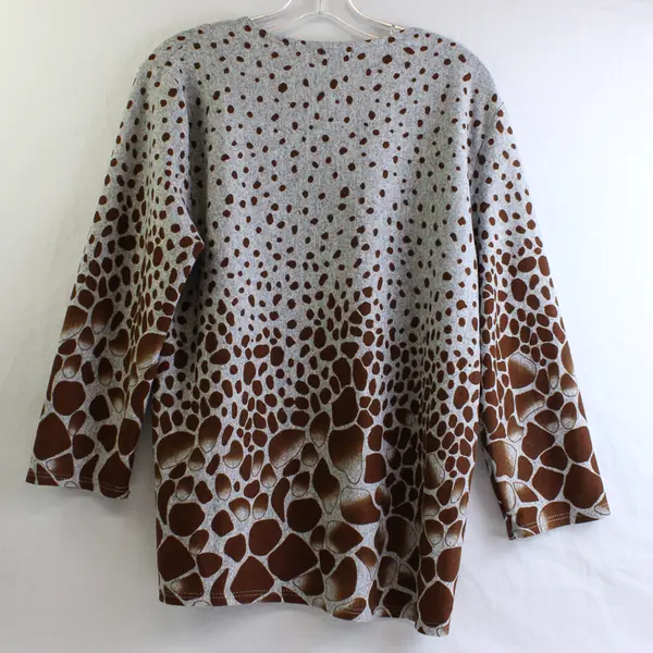 Fashion Collection Women's L Gray/Brown Giraffe Print Half Sleeve Blouse