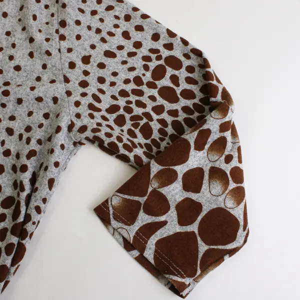 Fashion Collection Women's L Gray/Brown Giraffe Print Half Sleeve Blouse