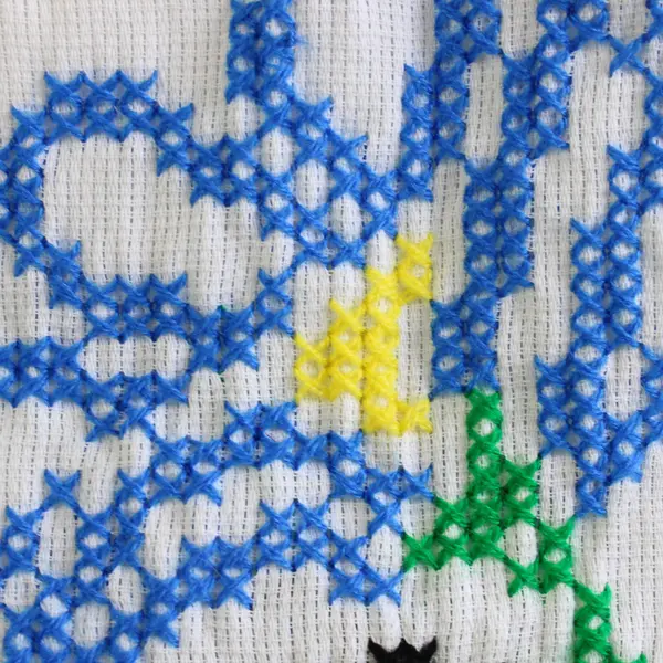 Small Floral Cross Stitched Table Linen, 21.8" Square, Hand-Made