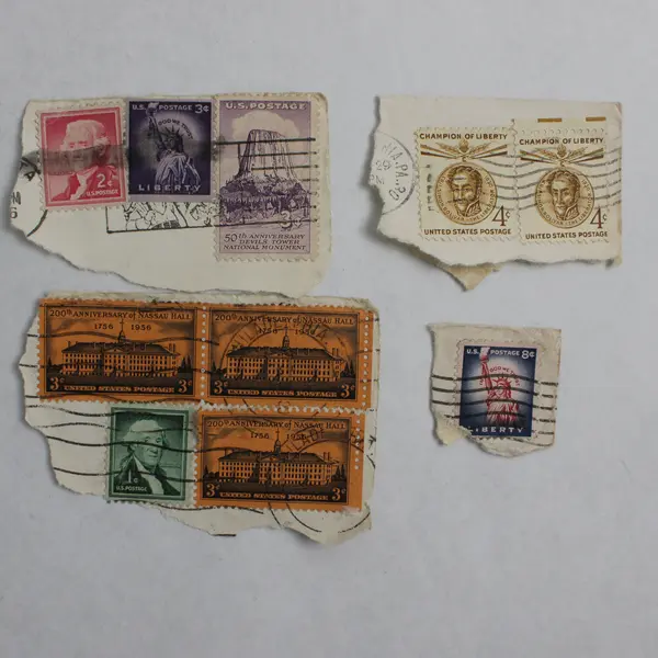 Lot Of 10 US 1/2/3/8c Stamps Used Canceled On Paper 1950s