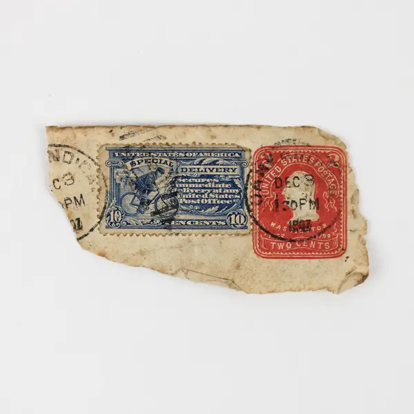 US 1907 Special Delivery Bicycle Stamp 10c Used On Paper Postal Cover 2c Stamp