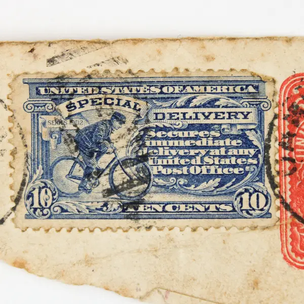 US 1907 Special Delivery Bicycle Stamp 10c Used On Paper Postal Cover 2c Stamp