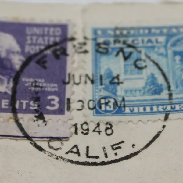 US 1948 Special Delivery Motorcycle Stamp 13c Used Jefferson 3c Stamp On Paper