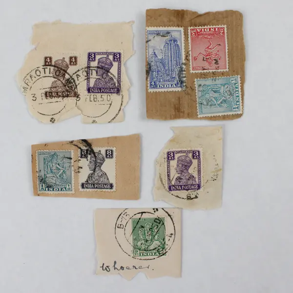 Lot Of 9 India Stamps Used On Paper Canceled 1940s 1950s