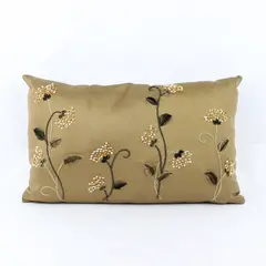 Floral Embroidered Gold-Brown Rectangle Accent Pillow 19"