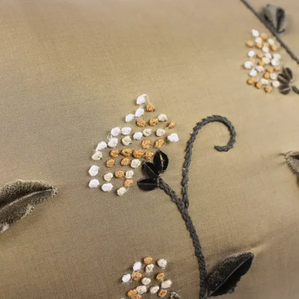 Floral Embroidered Gold-Brown Rectangle Accent Pillow 19"