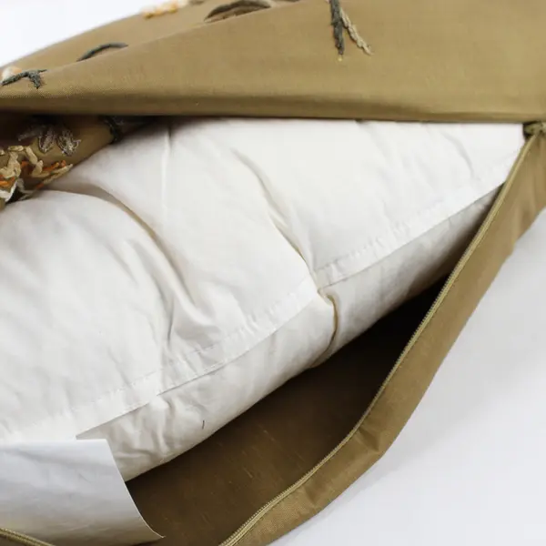 Floral Embroidered Gold-Brown Rectangle Accent Pillow 19"