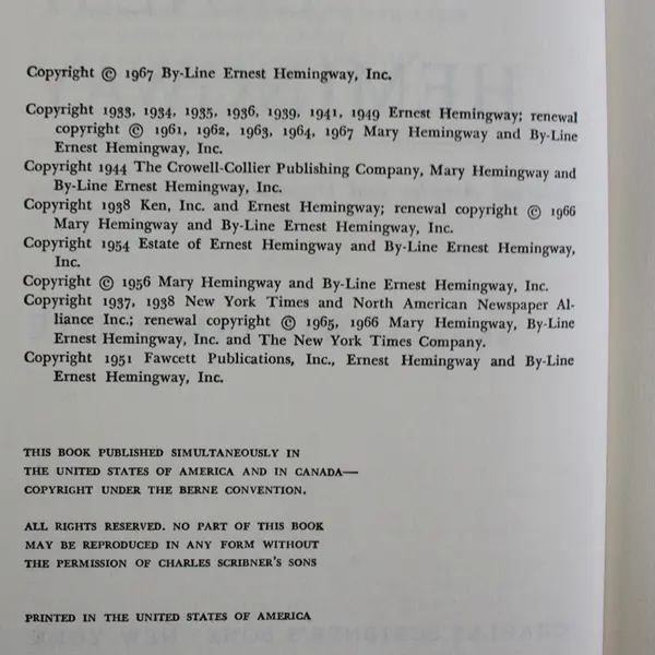 By-Line: Ernest Hemingway Articles and Dispatches of Four Decades 1967 HC 