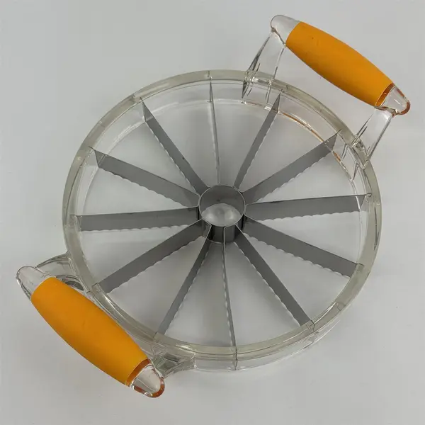 Acrylic Pie Cake Cutter Slicer With A Stainless Blade And Orange Rubber Handles