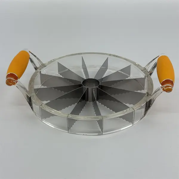 Acrylic Pie Cake Cutter Slicer With A Stainless Blade And Orange Rubber Handles