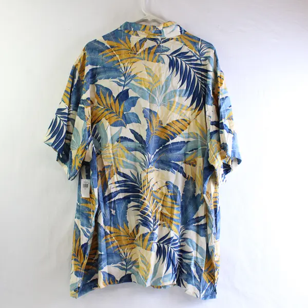 NWT Old Navy Yellow and Blue Tropical Leaf Pattern Button-Up Men's XXL