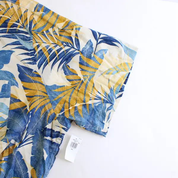 NWT Old Navy Yellow and Blue Tropical Leaf Pattern Button-Up Men's XXL