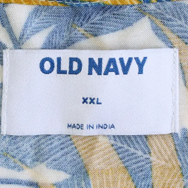 NWT Old Navy Yellow and Blue Tropical Leaf Pattern Button-Up Men's XXL