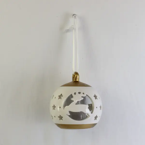 Ceramic Circular Christmas Hanging Ornament Reindeer Lights Up Battery Operated