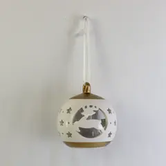 Ceramic Circular Christmas Hanging Ornament Reindeer Lights Up Battery Operated