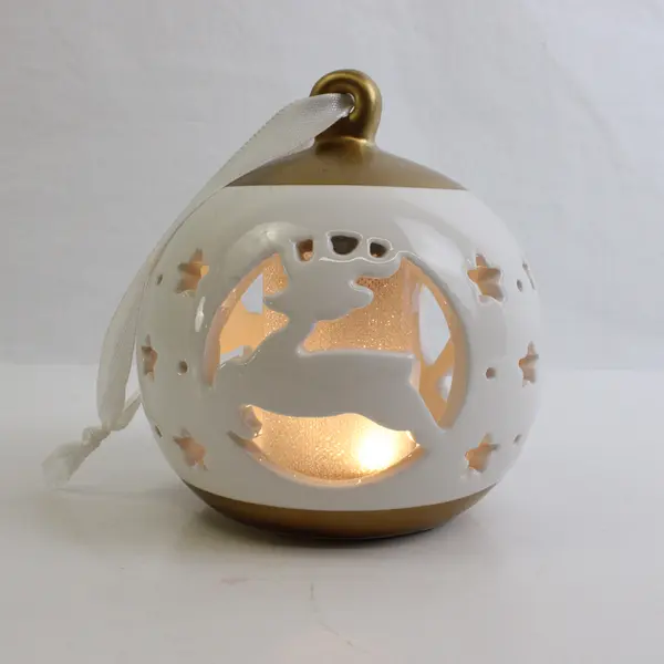 Ceramic Circular Christmas Hanging Ornament Reindeer Lights Up Battery Operated