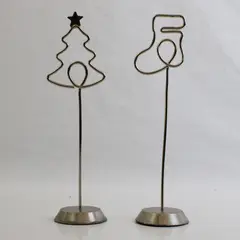 Lot of 2 Small  Spiral Photo/Memo/Card Display Stands Tree and Stocking 