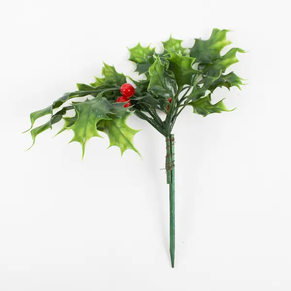 Set of 7 Artificial Holly Sprigs Red Berries Green Leaves Christmas Decorations
