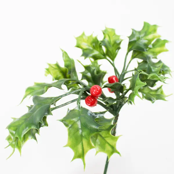 Set of 7 Artificial Holly Sprigs Red Berries Green Leaves Christmas Decorations