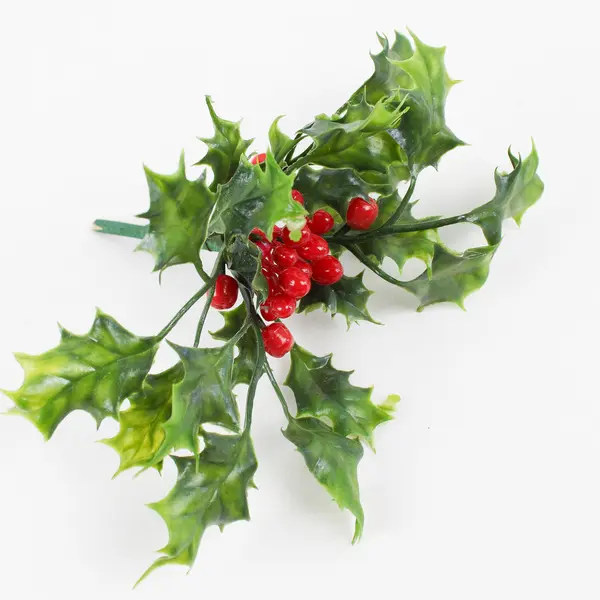 Set of 7 Artificial Holly Sprigs Red Berries Green Leaves Christmas Decorations