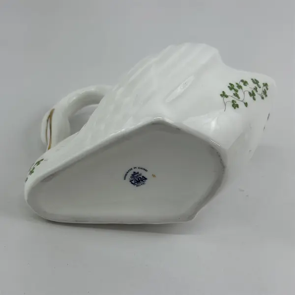 Vintage 1980s Royal Tara Shamrock Trellis Porcelain Swan Planter White Gold Trim