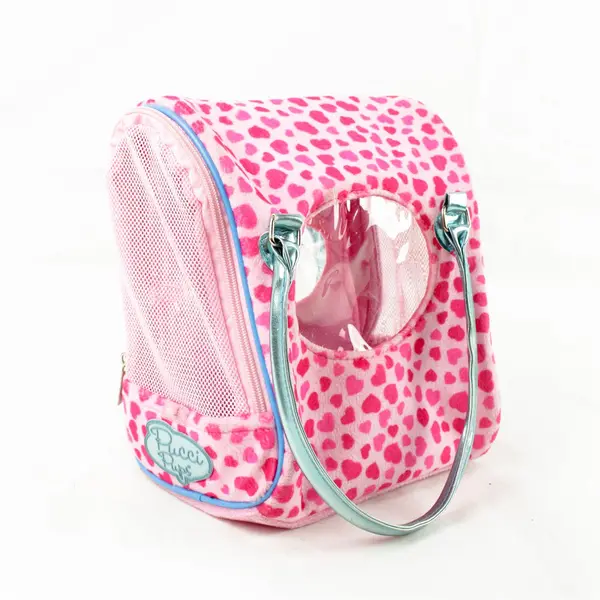 Battat Pucci Pups Carrier Pink with Hearts Blue Straps Toy Carrier