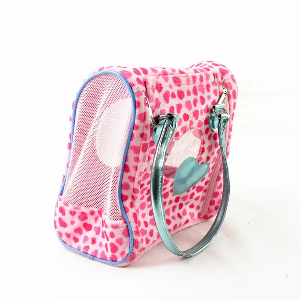 Battat Pucci Pups Carrier Pink with Hearts Blue Straps Toy Carrier