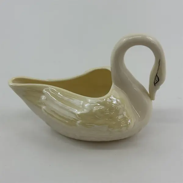BELLEEK  Ivory  & Yellow Porcelain Swan Creamer Ireland
