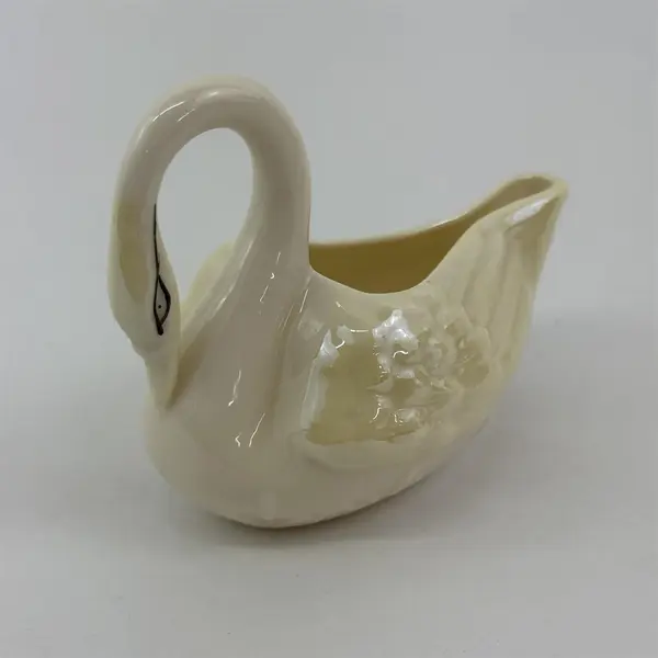 BELLEEK  Ivory  & Yellow Porcelain Swan Creamer Ireland