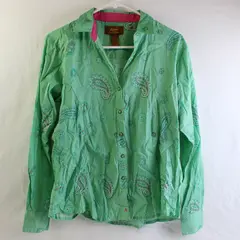 Aura by Wrangler Green & Pink Striped Paisley Pattern Button-Up Women's Large