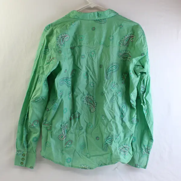 Aura by Wrangler Green & Pink Striped Paisley Pattern Button-Up Women's Large