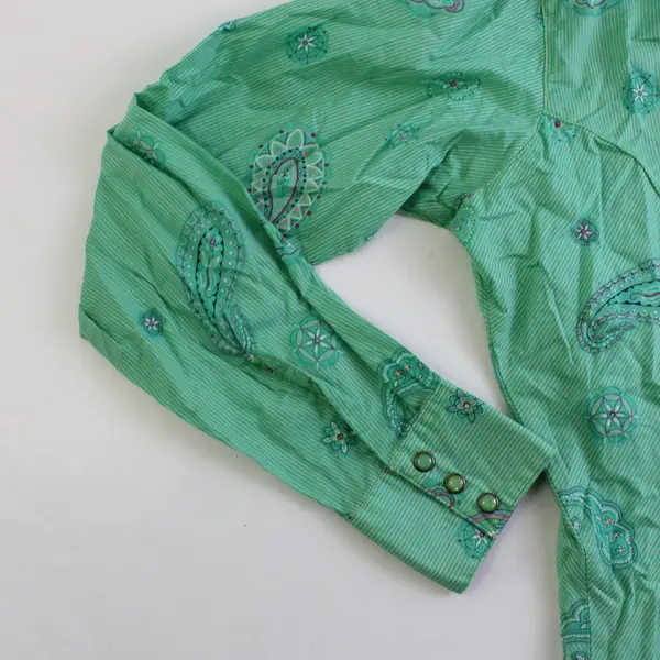 Aura by Wrangler Green & Pink Striped Paisley Pattern Button-Up Women's Large