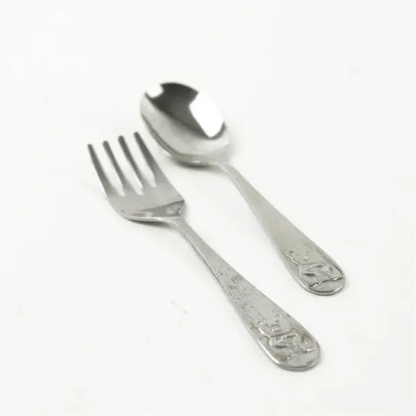 Stainless Steel Baby Fork & Spoon Set Bear Handles Toddler Utensils