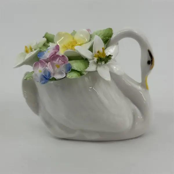 Royal Doulton England Bone China Swan With  Applied  Flowers Figurine