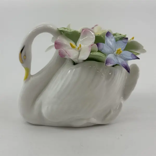 Royal Doulton England Bone China Swan With  Applied  Flowers Figurine