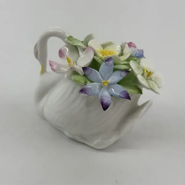 Royal Doulton England Bone China Swan With  Applied  Flowers Figurine