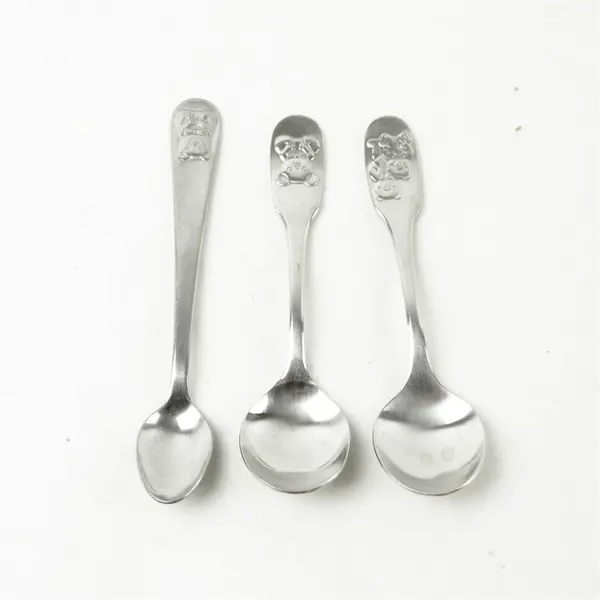 Lot of 3 Stainless Steel Baby Spoons with Bear Handles Infant Toddler