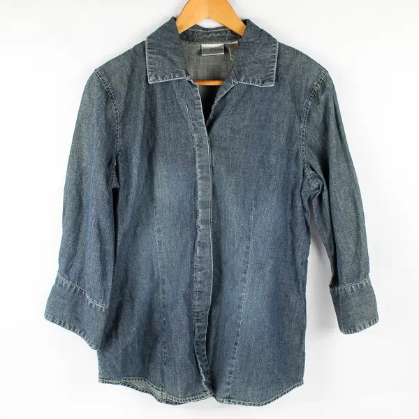 Chico's Medium Wash Denim 3/4-Sleeve Button-Up Women's Size 2