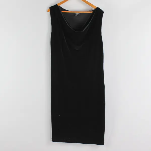 Willi Smith Black Velvet Cowl Neck Midi Shift Dress Women's XL