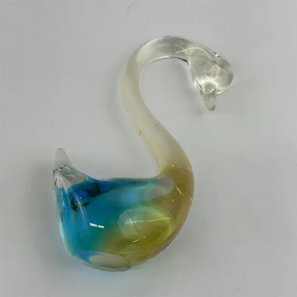 Blue And Gold Hand Blown Art Glass Paperweight Swan 5.5” Tall